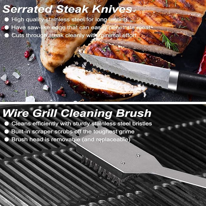 POLIGO 26PCS BBQ Accessories for Outdoor Grill Utensils Set Stainless Steel BBQ Tools Grilling Tools Set for Birthday Fathers Day Dads Presents, Barbecue Accessories Ideal Grilling Gifts for Men Women