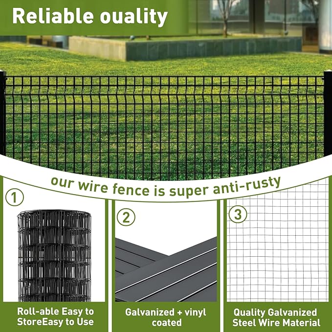 Wire Fence, 36 in x 50 ft PVC Coated Welded Wire Fence, 16GA Garden Border Vinyl Metal Chicken Wire Fencing Mesh Roll for Chicken Poultry Coop, Animal, Fencing，Garden Protection