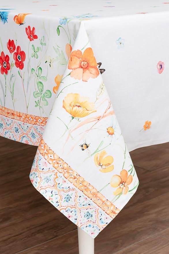 Maison d' Hermine Table Cloth Rectangle Table 100% Cotton 70 x 120 Inches Tablecloth Reusable Decorative for Dining Room, Farmhouse, Home, Party, Festive & Wedding Spring Summer - Summer Whisper