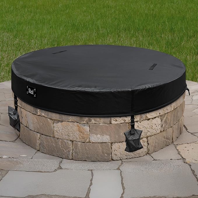Outdoor Firepit Covers Round,In Ground Heavy Duty Waterproof Fire Pit Cover,Suitable for 50-55 Inch Round Built in Stone Firepits,Black