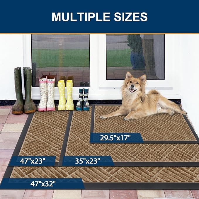Smiry Front Door Mat Outside Entrance, Heavy Duty Outdoor Indoor Mat, Natural Rubber Doormat, Non Slip, Trap Dirt and Moisture, Easy Clean, Low Profile Patio Porch Entryway Mat, 71x23, Coffee