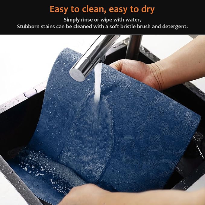 Vinyl Placemats Set of 4 Faux Leather 100% Waterproof Wipeable Washable Place Mats Heat Resistant Easy Clean Non-Slip Table Mats for Indoor Outdoor. (4,Blue)