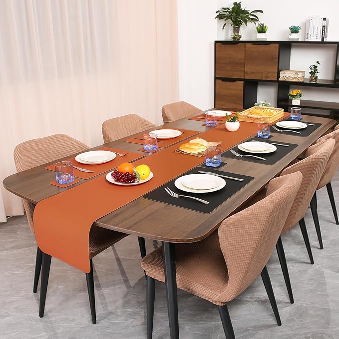 Myir JUN Table Runner Double Sided Vinyl Runner Table 55 Inch Long Runner for Table Washable Waterproof Non-Slip for Home Decorations Black Orange,12 x 55 inch