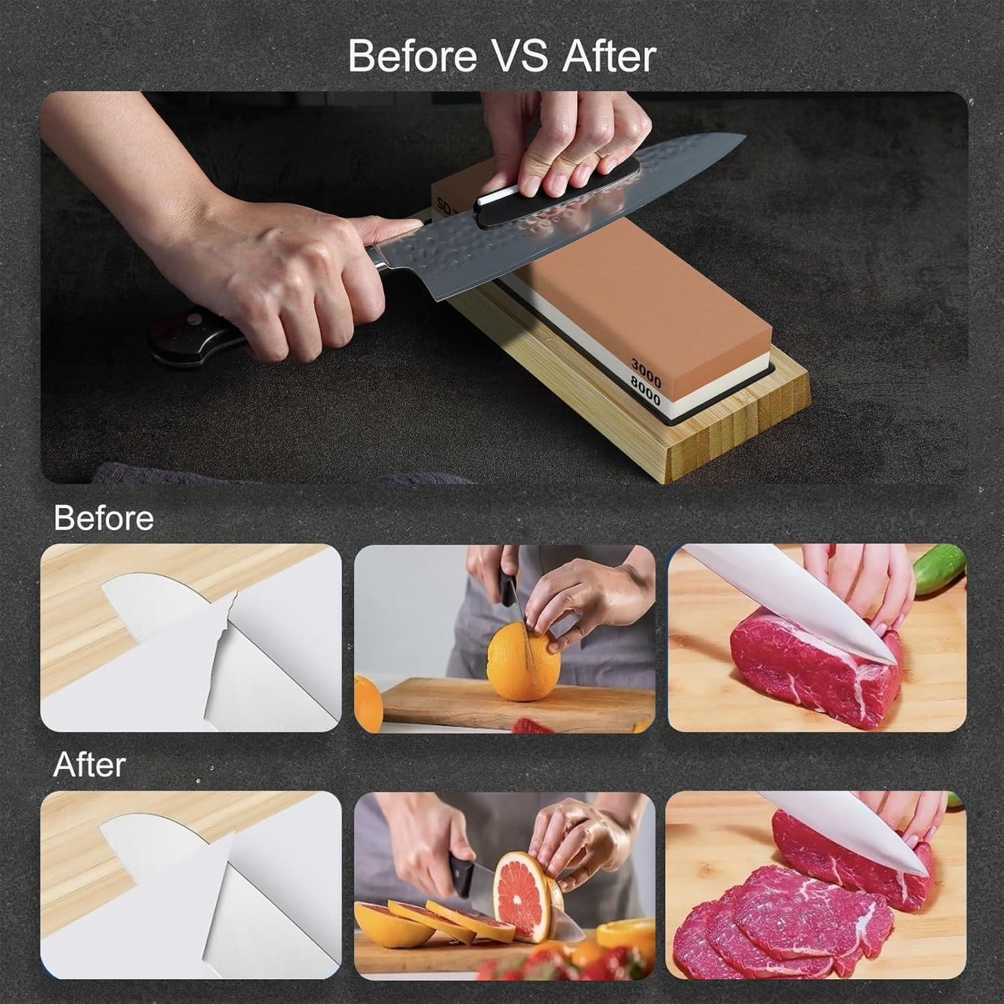 Knife Sharpening Stone - Dual Grit Whetstone 400/1000 3000/8000, Knife Sharpening Stone Set, Tpstone Knife Sharpener Tool,Easy to Use