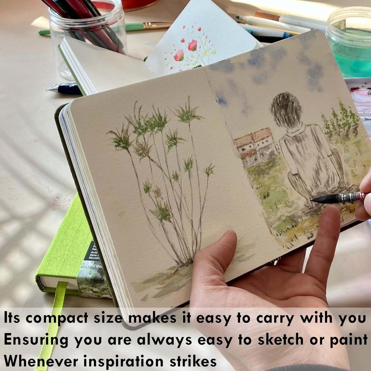 tumuarta Watercolor - Sketchbook, 7.5x5 in, 140 LB, 300GSM, 100% Cotton, Acid Free, Cold Press, 24 Sheets,48 Pages, Watercolor Paper Journal for Use As Travel Notebook and Mixed Media Pad On The Go