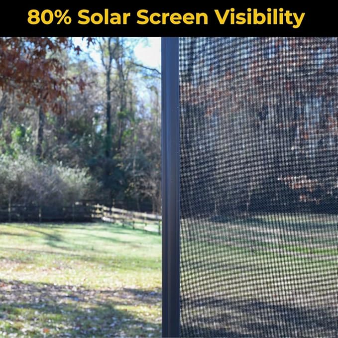 Custom Solar Screens for Windows Exterior 80% Shade - Pre-Framed Solar Window Screen Mesh - Home Improvement for Reduced Glare & Heat - UV Blocker Fabric - Fully-Assembled & Ready to Install