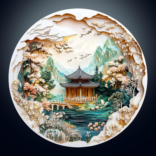 KAAYEE Wooden Puzzles for Adults, Chinese Landscape Painting Wooden Jigsaw Puzzle, 450 PCS Unique Shape Wood Puzzle Adult, 3D Visual Effect Flat Puzzle Birthday Family Games (XL-17.3 * 17.3in)