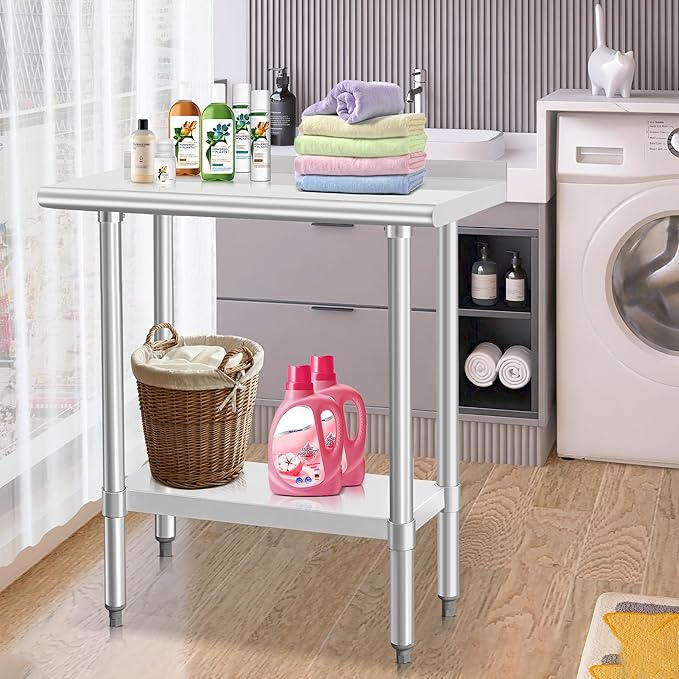 HARDURA Stainless Steel Commercial Work Table Prep Work Metal Table 14×30 Inches with Undershelf and 2" Backsplash Heavy Duty NSF 430 for Kitchen Food Prep
