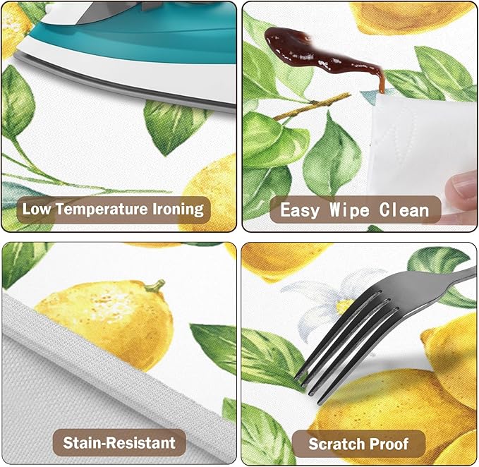 Lemon Round Fitted Tablecloth with Elastic Spring Summer Yellow Lemons Circle Table Cloth for 44-48" Round Tables Wipeable Waterproof Lemonade Party Farmhouse Table Cover for Picnic Dining Outdoor