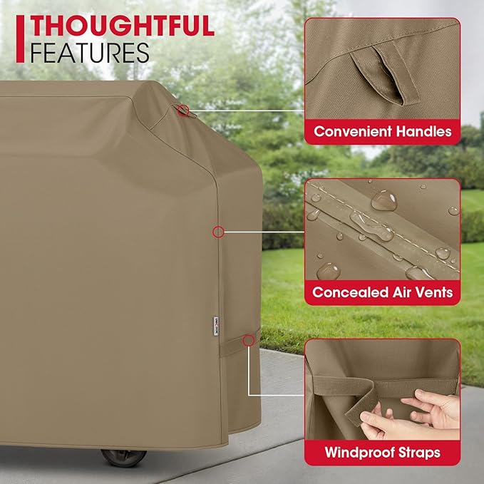 Unicook 65 Inch Grill Cover, Heavy Duty Waterproof Gas Grill Cover for Outdoor, Fade Resistant Barbecue Protector with Sealed Seam, Fits Weber Char-Broil Nexgrill BBQs up to 63" Wide, Neutral Taupe