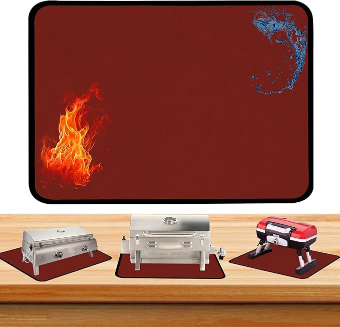 Red 25x19.5 Inchs Heat Resistant Mat for Outdoor Grill Table,Fireproof Under Blackstone Griddle BBQ Mat,Air Fryer Mat,Indoor Fireplace Mat, Protect Your Table and Outdoor Grill Table（0.04in Thickness）