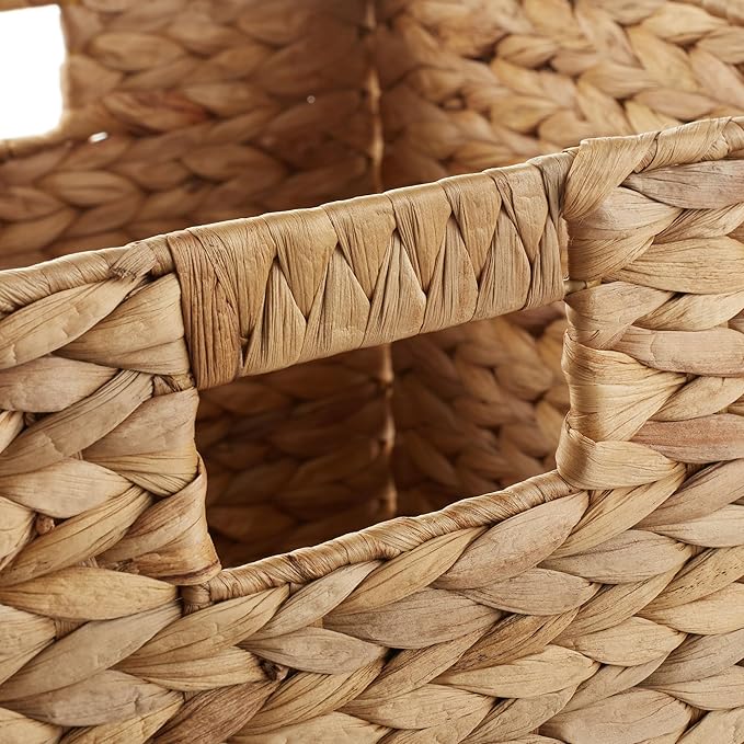 Casafield 13" x 13" Water Hyacinth Storage Baskets, Natural - Set of 2 Collapsible Cube Organizers, Woven Bins for Bathroom, Bedroom, Laundry, Pantry, Shelves