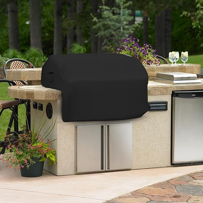 Covers & all Built-in Outdoor Grill Cover, Durable Heavy Duty 18 Oz Waterproof Cover Tuff Material with Air Pocket & Elastic for Snug Fit (44" W x 27" D x 26" H inches, Black)