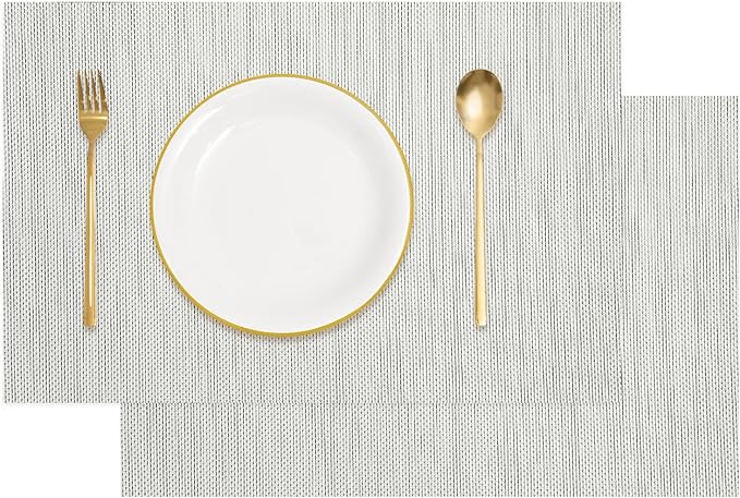 uxcell Faux Linen Placemats, 12x18 Inch Heat Resistant Place Mats Machine Washable Non-Slip Cloth Placemats for Dining Table Kitchen Indoor Outdoor Home Decoration(Gray,2Pcs)