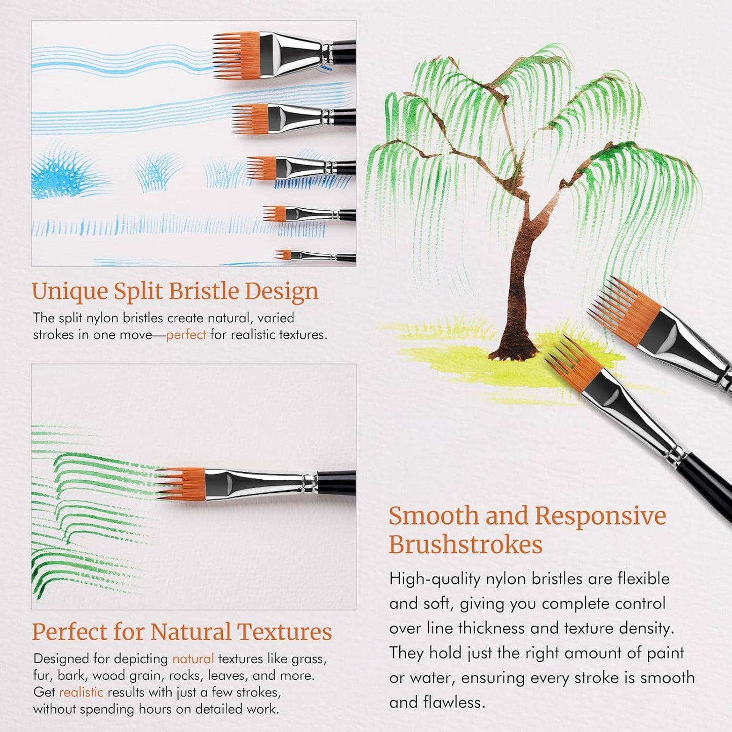 Fuumuui Grainer Brush Set–5pcs Professional Flat Comb Brushes for Unique Texture Painting Perfect for Artists Acrylic, Watercolor and Oil