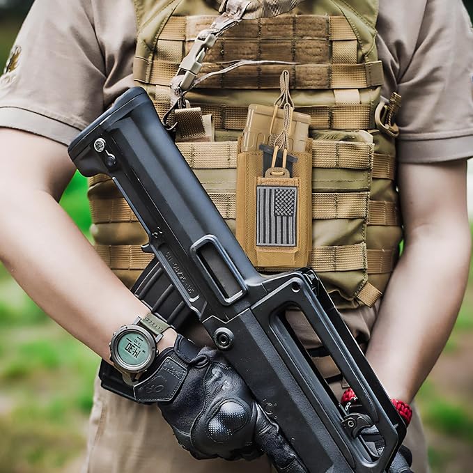 Open-Top Single/Double/Triple Molle Mag Pouch for 5.56mm M4 M16 AK AR Glock M1911 9mm Elastic Rifle Magazines Pistol Mag Pouches Holder Carrier with USA Flag Patch