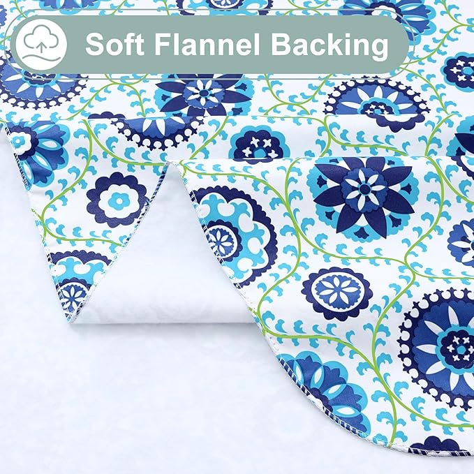 misaya Rectangle Waterproof Vinyl Table Cloth, Wipeable Tablecloth with Flannel Backing, Plastic Table Cover for Dinner, Picnic, Indoor and Outdoor (Navy Mandala, 60" x 120")