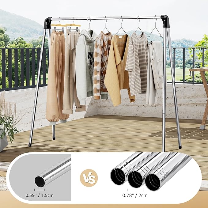 Clothes Drying Rack, Foldable Drying Rack Clothing, Stainless Steel Laundry Rack, Free-Standing, Indoor Outdoor Use with Travel Friendly Design, Collapsible for Home, Camping, Theater, RV Use, Black