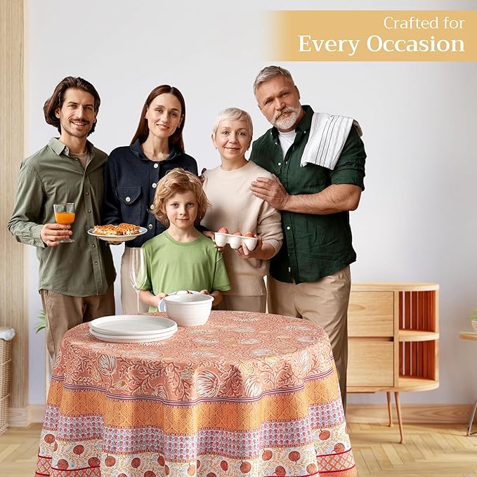 Maison d' Hermine Table Cloth Round Table 100% Cotton 63 Inches Fall Tablecloth Reusable Everyday Use for Thanksgiving Christmas Decorations Dining Farmhouse Party (Harvest Festival)