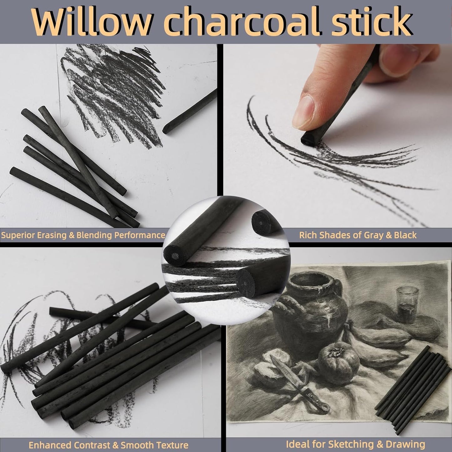 25 PCS Willow Charcoal Sticks, Ideal for Artists, Beginners, Students, Perfect for Sketching, Drawing, Shading, and Fine Art, 5.7 Inches Long, 2-4,4-5,5-7,7-9 (2-4)