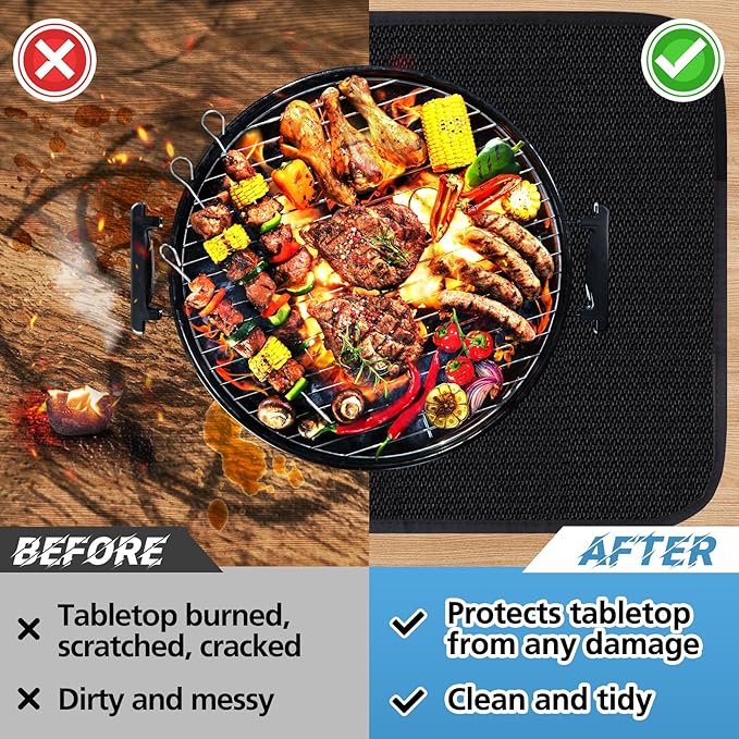15 x 18in Fireproof Grill Mat for Outdoor Grill - 2mm Thickened Heat Resistant Mat for Countertop, Easy to Clean & Waterproof & Oil Proof for Protecting Prep BBQ Table