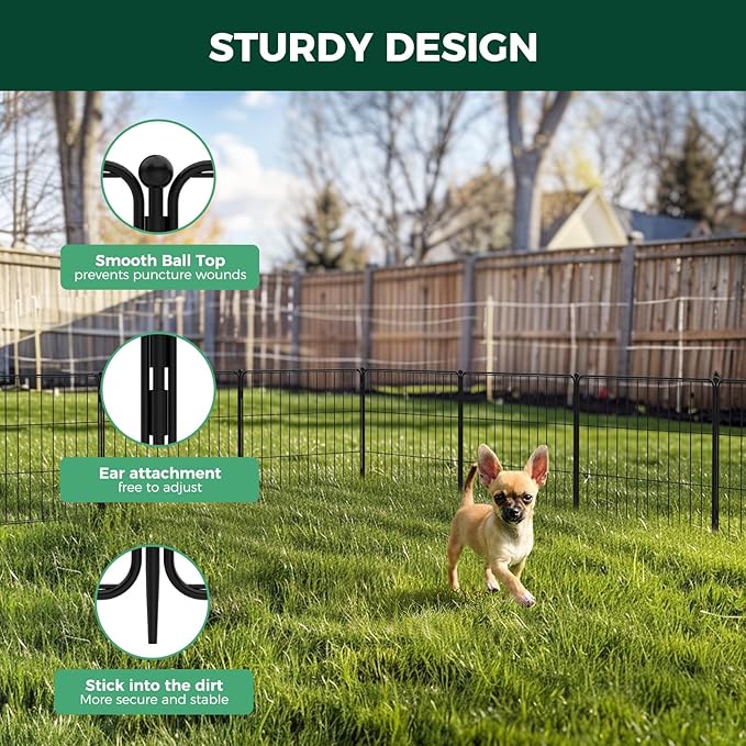 FXW Decorative Garden Fence for Yard - 20in(H) x 14.8ft(L) 8 Panels - Metal Fencing Panels - Animal Barrier Border for Dogs & Rabbits, Flower & Plant Edging