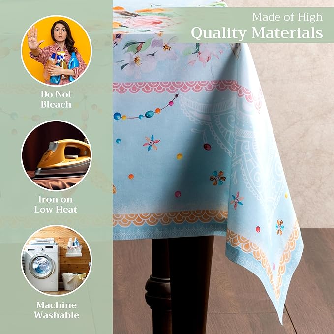 Maison d' Hermine Table Cloth Rectangle Table 100% Cotton 60 x 120 Inches Tablecloth Reusable Decorative Everyday Use for Dining Room, Farmhouse, Home, Party, Festive & Wedding Spring Summer - Ibiza