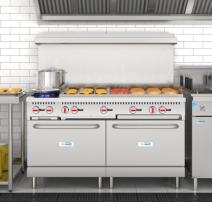 KoolMore 60 in. Double Oven Commercial Cooking Range with 48 in. Griddle and 2 Burners, ETL Listed in Stainless-Steel (KM-CRG482-NG)