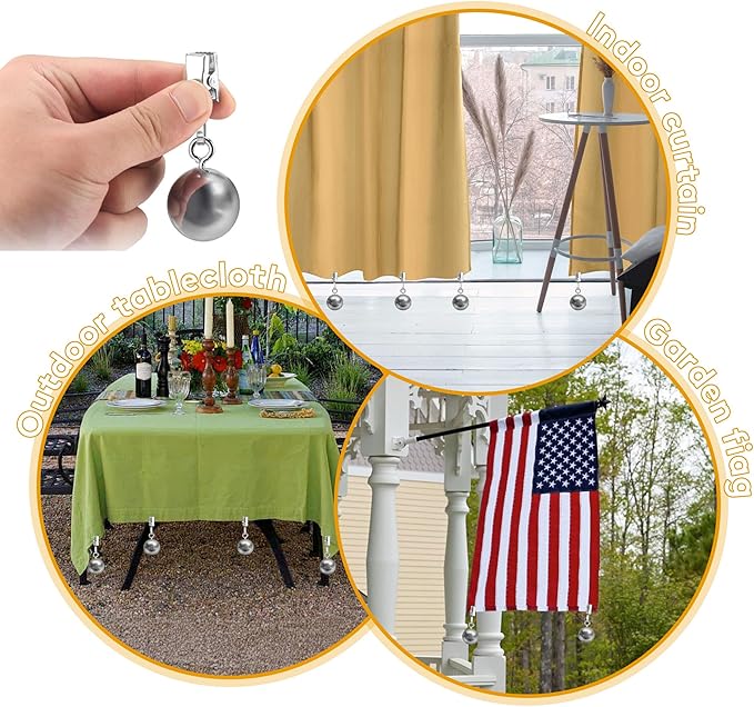 12 Pack Outdoor Curtain Weights, Heavy Duty Drapery Weights for Pergola Patio Gazebo Cabana, Stainless Steel Clip for Fixing Tablecloth Garden Flag