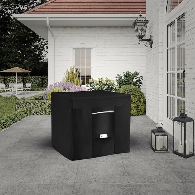 Seal Skin Covers Outdoor Fire Pit Cover – Square 28"L X 28"W X 25”H, Heavy Duty Waterproof Fabric with PVC Coating, Windproof, Tear & Weather Resistant Fire Table Cover for Patio, Black