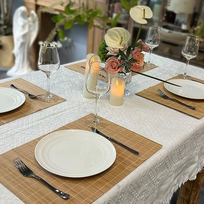 ANDSTAR Set of 6 Bamboo Placemats 17.7X11.8Inch Sushi Rolling Mat Japanese Style Bamboo Mat Natural Place Mats Washable Heat Resistant Table Mats for Dinner Dining Table Wedding Parties（Brown）