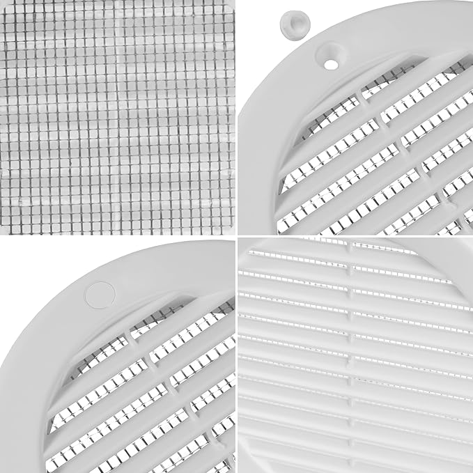 Repa Market 4 Inch (Opening) White Round Air Vent Cover - Pack of 10 Plastic Fresh Air Intake Vent - Grill Cover with Nylon Mesh Screen - Wall or Ceiling HVAC Return Air Register - Modern Soffit Vents