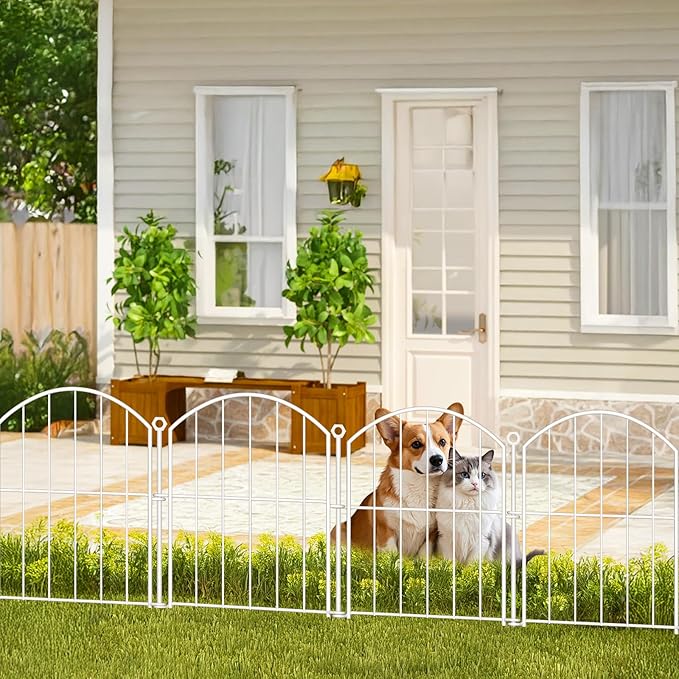 Decorative Garden Fence 17in x10ft, 10 Pack Rustproof Metal No Dig Fence Animal Barrier for Dog, Arched Flower Bed Edging Ornamental Wire Border Panel Fencing for Yard Patio Outdoor Decor White