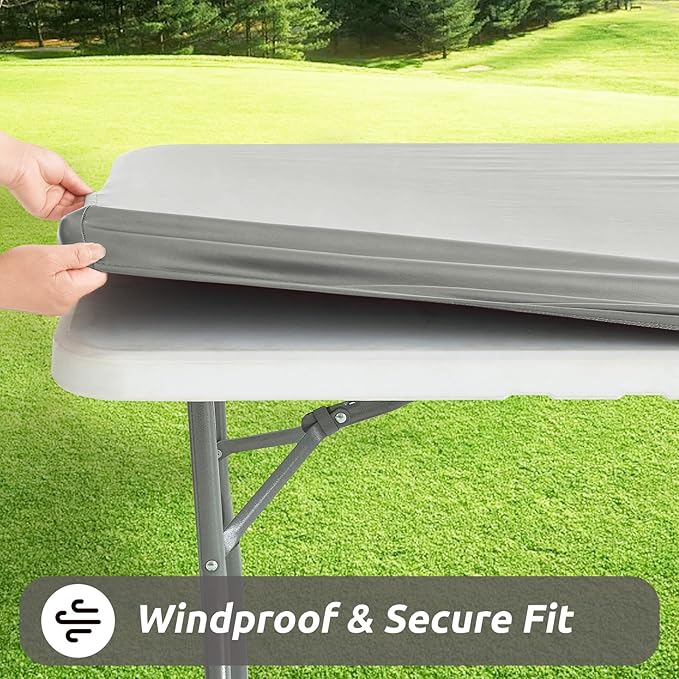 LURKA Rectangle PU Leather Table Cover/Tablecloth with Elastic Fitted Edge – Waterproof, Oil-Proof, Scratch-Resistant, Wipeable Protector for Dining, Kitchen, Outdoor Picnic, Party (Silver, 6FT)