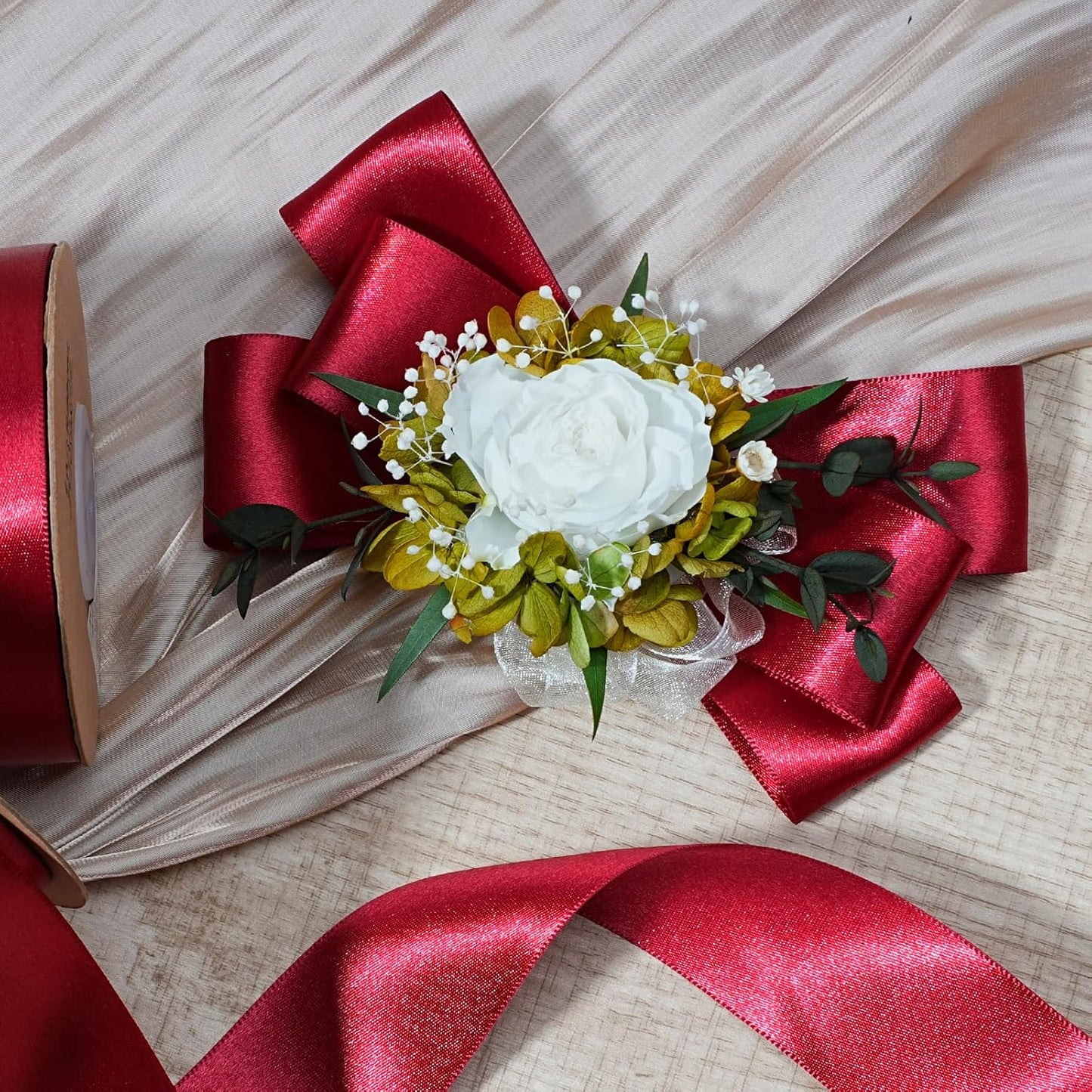 LaRibbons Burgundy Satin Ribbon 1 1/2 Inch 50 Yards, Luxury Double Faced Red Silk Ribbon for Flower Bouquet Crafts Gift Wrapping Wedding Bow Christmas Decoration