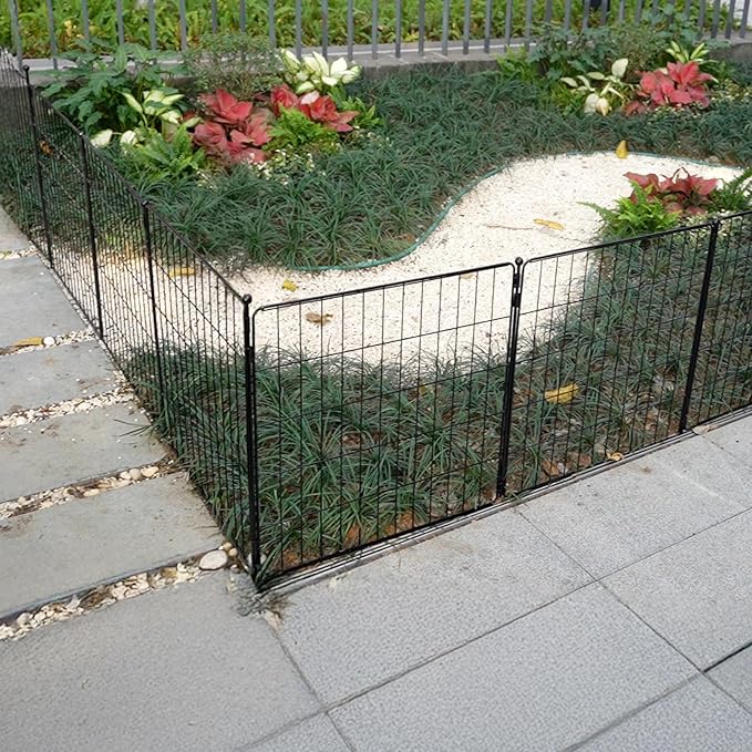 FXW Decorative Garden Fence for Yard - 32in(H) x 15.7ft(L) 8 Panels - Metal Fencing Panels - Animal Barrier Border for Dogs & Rabbits, Flower & Plant Edging