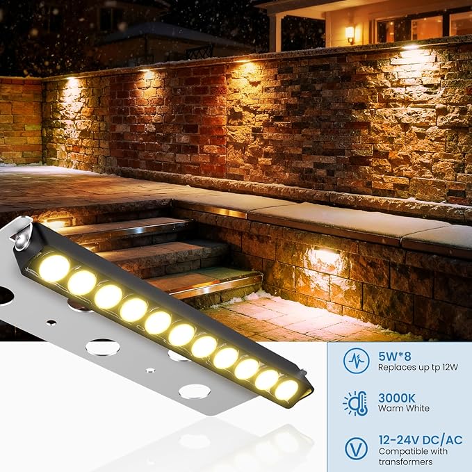 12W Retaining Wall Lights LED Hardscape Lighting Low Voltage Step Lights Warm White Waterproof Outdoor LED Landscape Lighting for Front Door Yard Garage Deck Step with Photocell Sensor 7.8 Inch 8 Pack