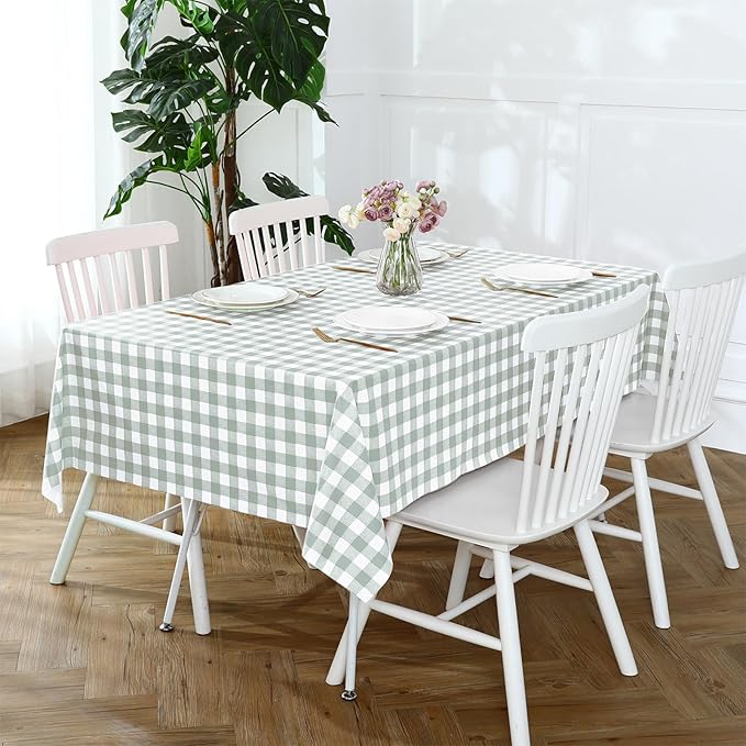 Romanstile Rectangle Vinyl Tablecloth, 100% Waterproof Checkered Plastic Table Cloth, Heavy Duty Buffalo Gingham Table Cover for Dining, Camping, Picnic, Outdoor - 54 x 108 Inch, Light Grey