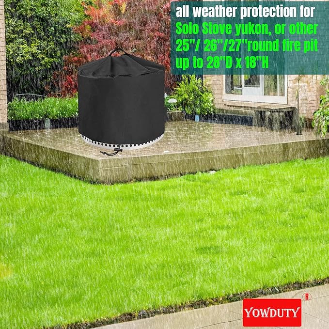 Round Fire Pit Cover for Solo Stove Yukon 27 Inch, Waterproof Heavy Duty 600D Material Fire Pit Cover for 27" Solo Stove Yukon Series Firepit,Round 28" D x 18" H