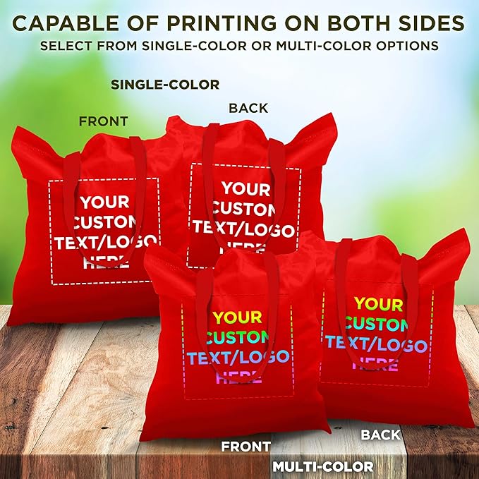 DISCOUNT PROMOS Custom Cotton Canvas Tote Bags Set of 100, Personalized Bulk Pack - Reusable, Great for Shopping, Grocery, Beach, Picnic, Wedding Favors - Red