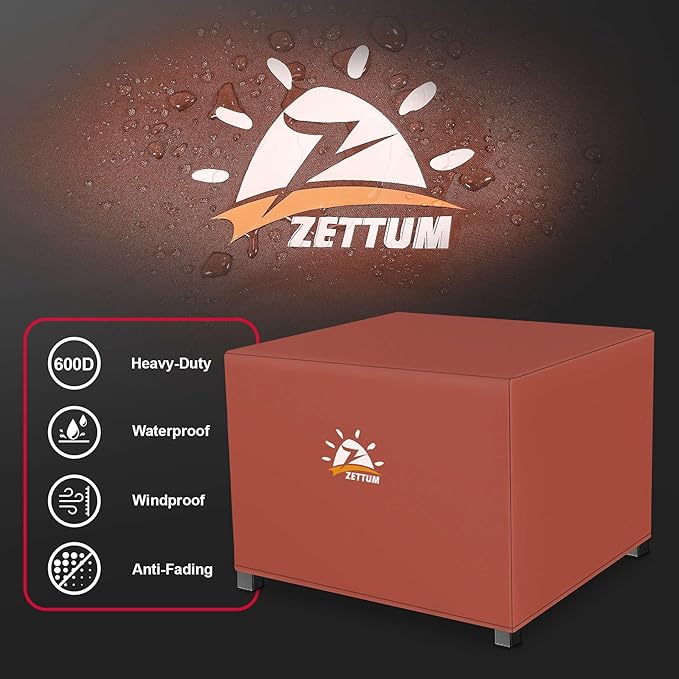 Zettum Fire Pit Cover Square 28 Inch - Outdoor Firepit Cover Heavy Duty & Waterproof, 600D Patio Fire Table Covers Gas Fire Pit Accessories Fit 28" Yaheetech and 28" Ciays Firepit - 28 x 28 x 25 Inch