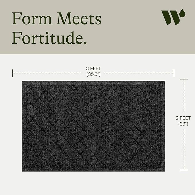 WaterHog Heavy Duty Doorway Mat, 2' x 3', Made in USA, Durable & Skid-Resistant Entryway Mat, Water-Trapping, Indoor/Outdoor Decorative Floor Covering, Cordova Collection, Charcoal