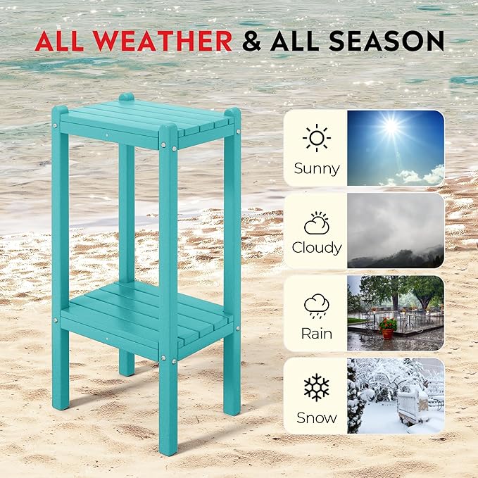 Costaelm Outdoor Side Table, 2-Tier Small Patio Coffee Tables for Outside, Outdoor End Tables for Patio, Adirondack Side Table for Outside, Outside Table for Pool, Porch, Garden, Turquoise