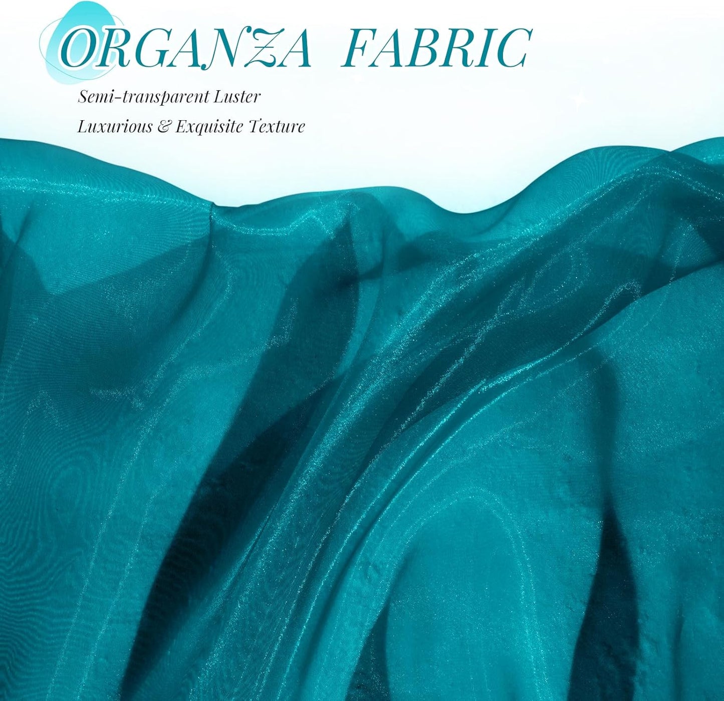 P Pothuiny Sheer Organza Fabric by The Yard, 3 Yards x 60 Inch Wide Bridal Teal Organza Tulle Fabric Roll Shiny Gauze Fashion Dress Sewing Craft for Wedding Party Decorations Backdrop
