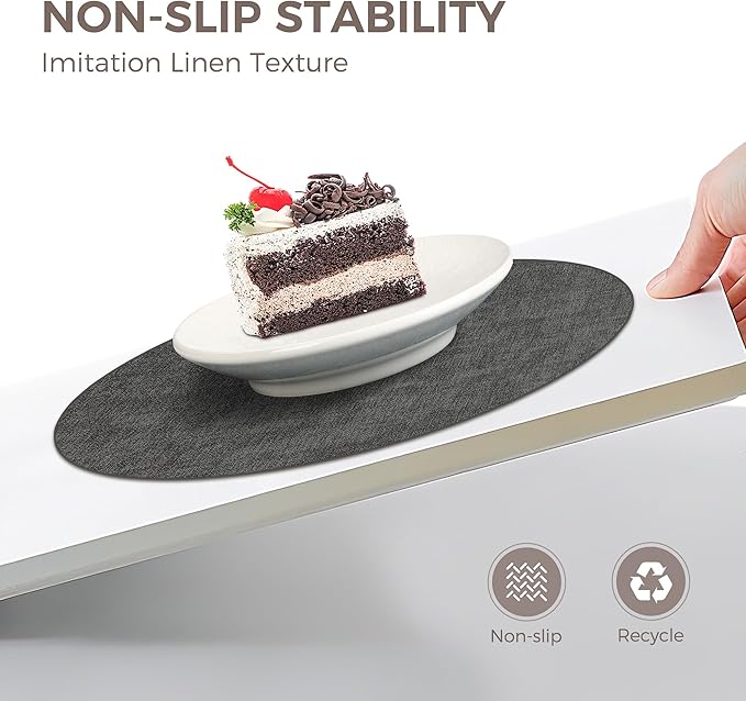 13"Round Placemats Set of 4, Reversible Faux Leather Heat Resistant Table Mats, 100% Waterproof Oilproof Wipeable Table Protective Placemats for Vinyl, Washable for Indoor & Outdoor Use (4, Deep Gray)