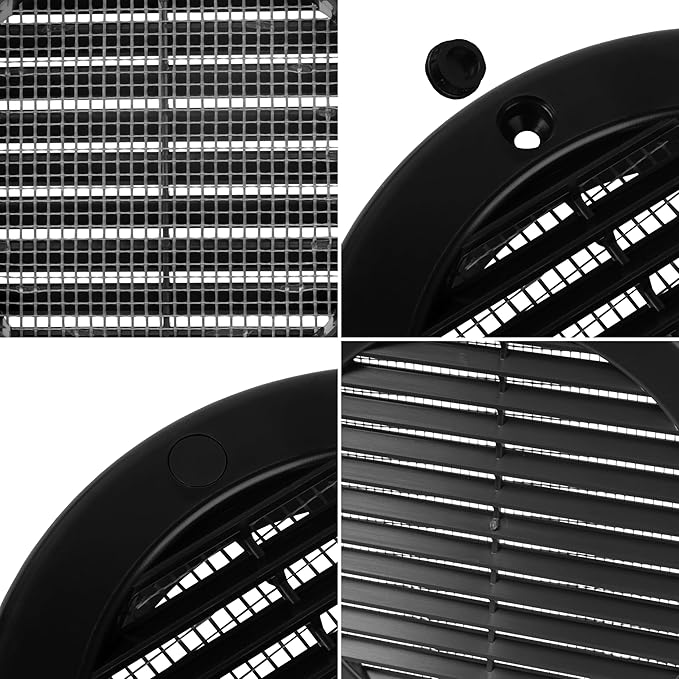 Repa Market 4 Inch (Opening) Black Round Air Vent Cover - Pack of 5 Plastic Fresh Air Intake Vent - Grill Cover with Nylon Mesh Screen - Wall or Ceiling HVAC Return Air Register - Modern Soffit Vents