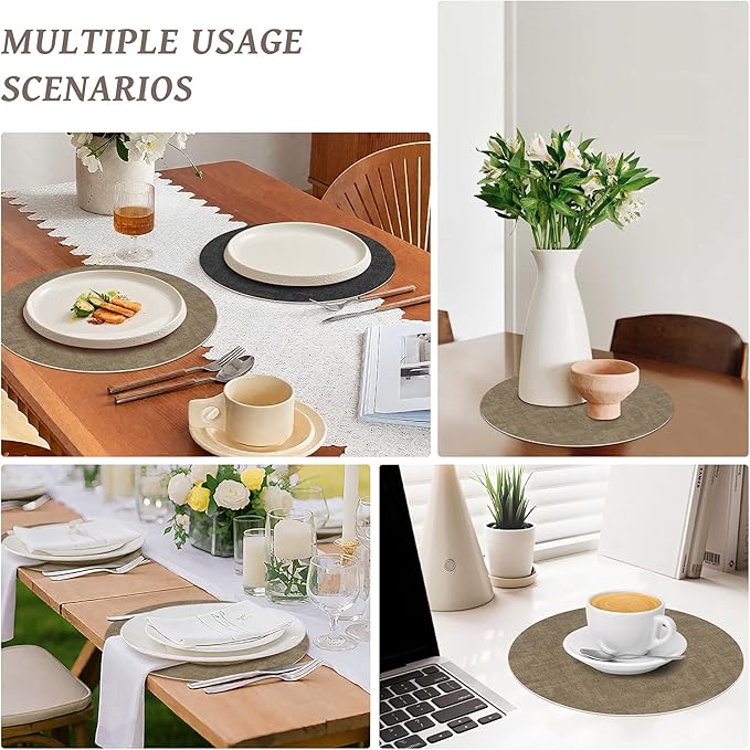 13" Round Placemats Set of 4, NCUE Dual-Sided Faux Leather Heat Resistant Table Mats, Waterproof Oilproof Washable Protective Table Placemats with Coaster, Wipeable Vinyl for Indoor & Outdoor Use