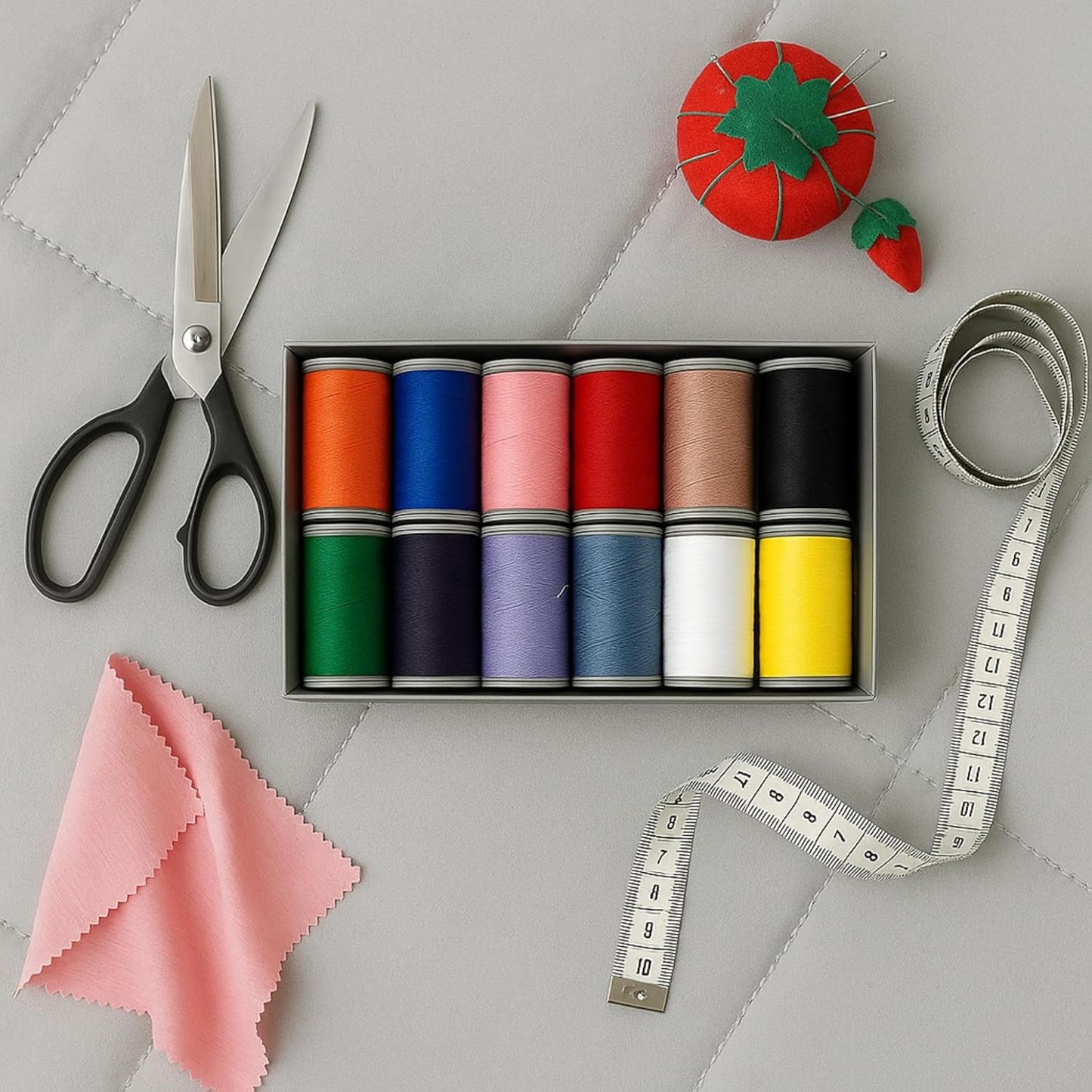 Colorful Serger Sewing Thread - 12 Cones Threads of 500 Yards Each Spool | Sewing Clips Quilting Materials Sewing Machines for Beginners and Heavy-Duty Sewing Machine Threads (12 Color)