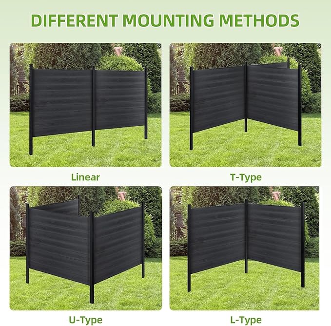 Mondaria Fence Privacy Screen with 8ft In-ground Posts, 6ft(H) x 24ft(W) Wood Plastic Composite Fence Panels Weather-Resistant Outdoor Fence for Backyard/Garden (Black, 5 Posts)