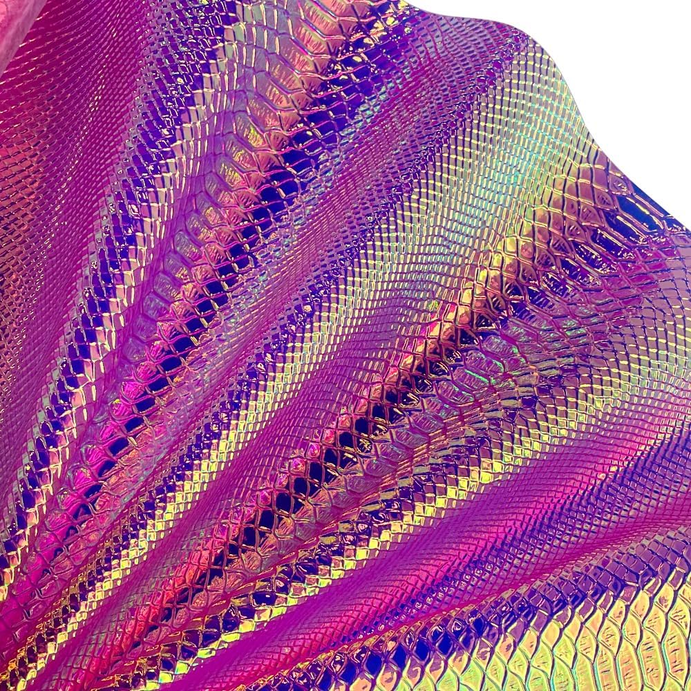 ONEART | Iridescent Transparent Embossed Vinyl Holographic Blue Clear PVC Vinyl Craft Film 16"×54" for Sewing DIY Projects (Snakeskin-Red)
